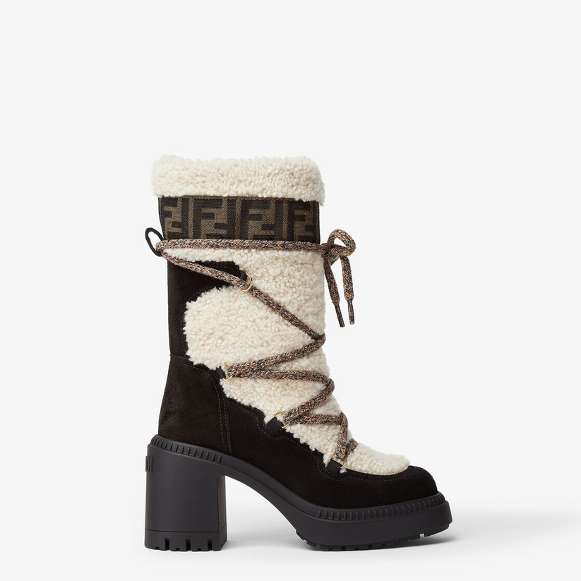 White shearling and suede boots
