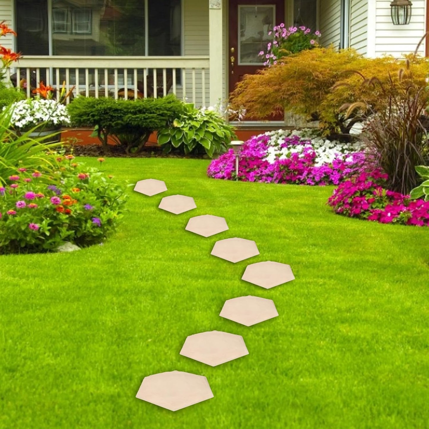 4pcs Hexagon 17inch Outdoor Stepping Stones with Ground Stakes