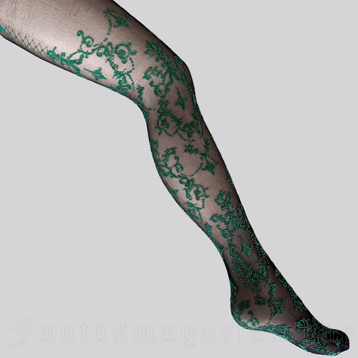 Women's Romantic Gothic black sheer ornamental pattern tights