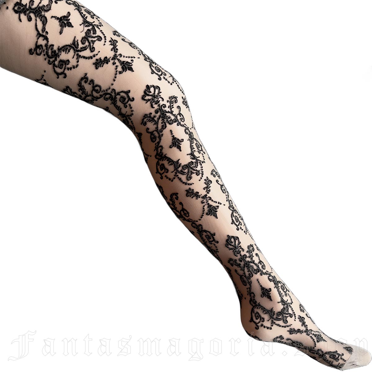 Women's Romantic Gothic black sheer ornamental pattern tights