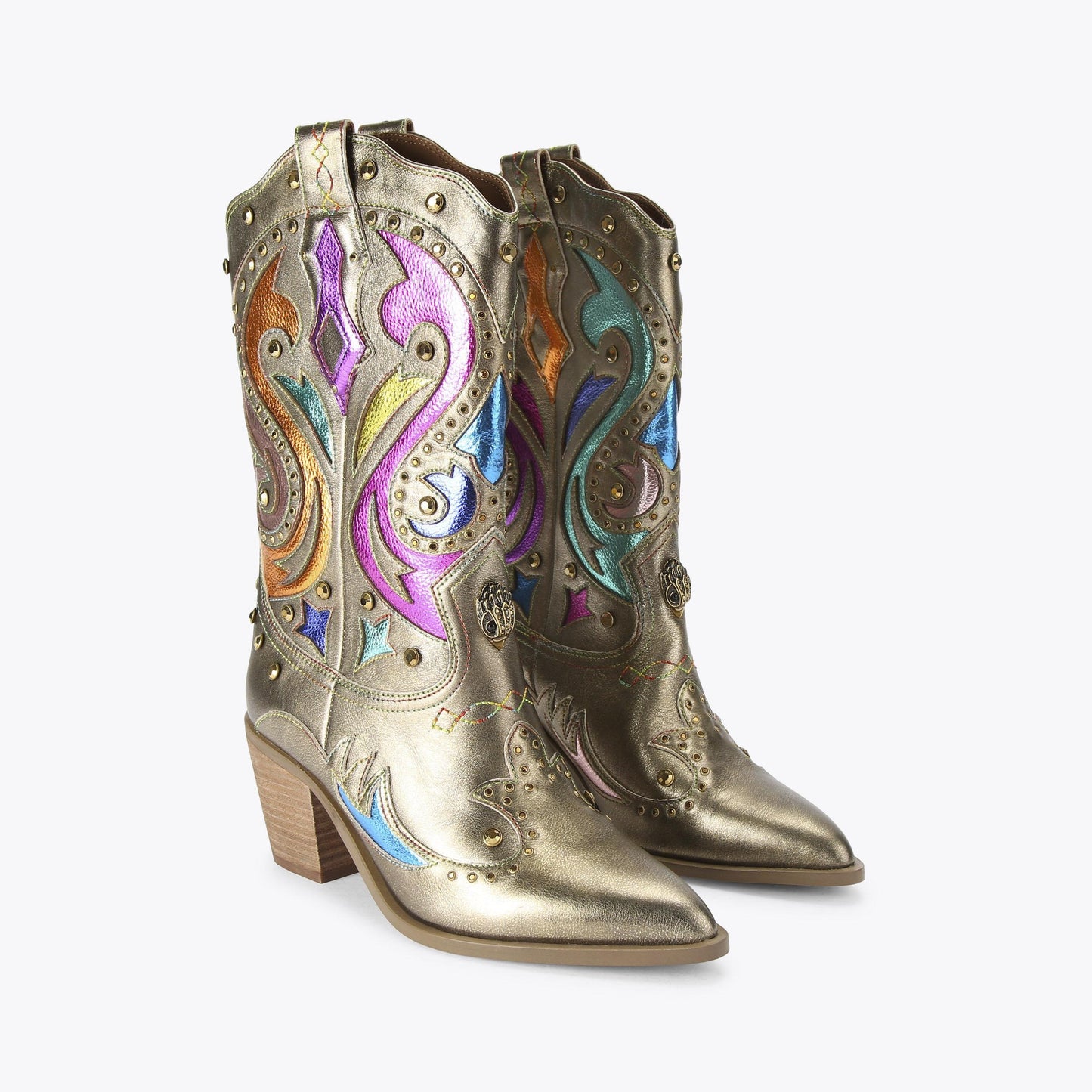 Crystal embellishments antique silver eagle head boot