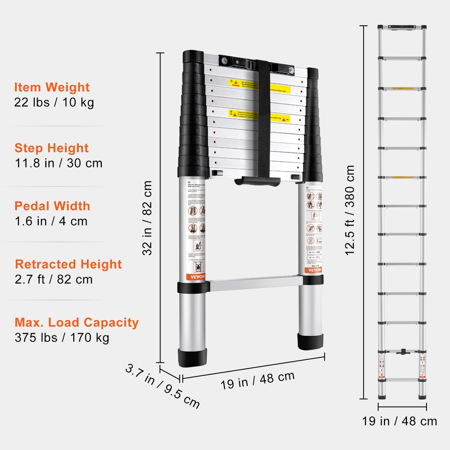 400 LBS Collapsible Extension Ladder