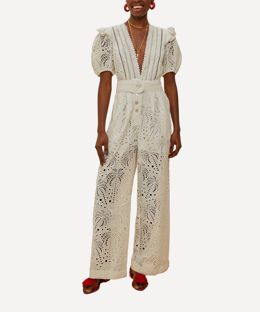 Broderie-anglaise puff-sleeve jumpsuit