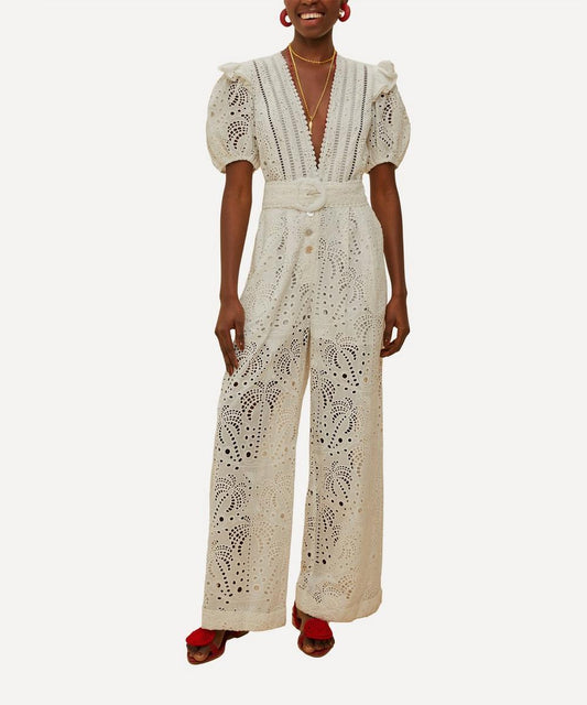 Palm Tree Eyelet Jumpsuit