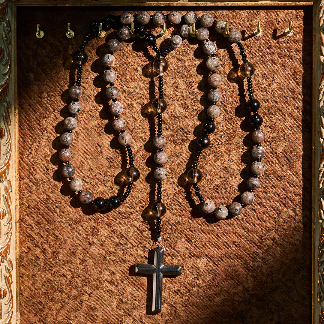 Color-Shifting Luminous Flame Stone Beads Rosary with Cross