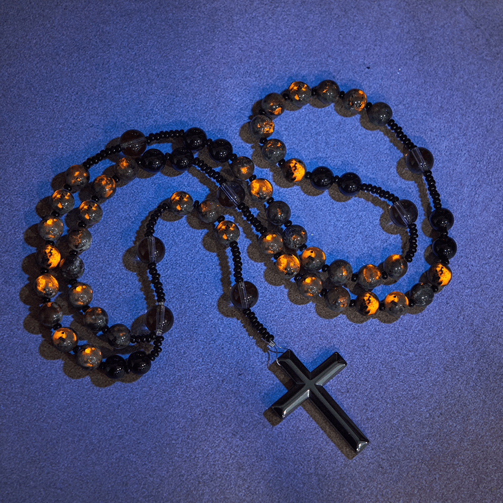 Color-Shifting Luminous Flame Stone Beads Rosary with Cross
