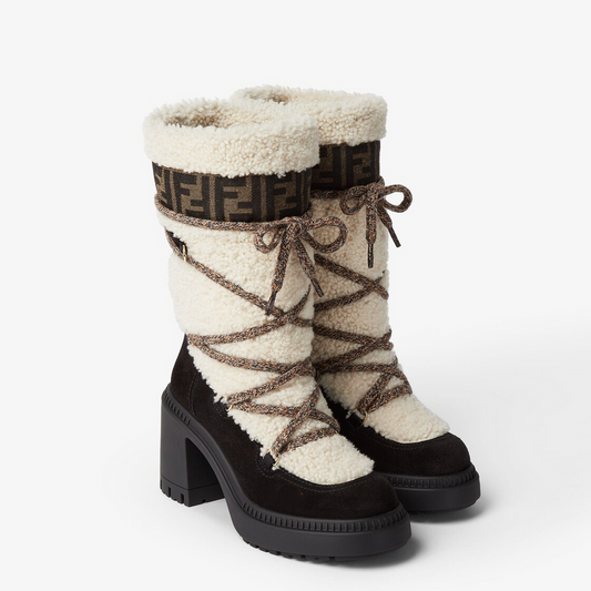 White shearling and suede boots