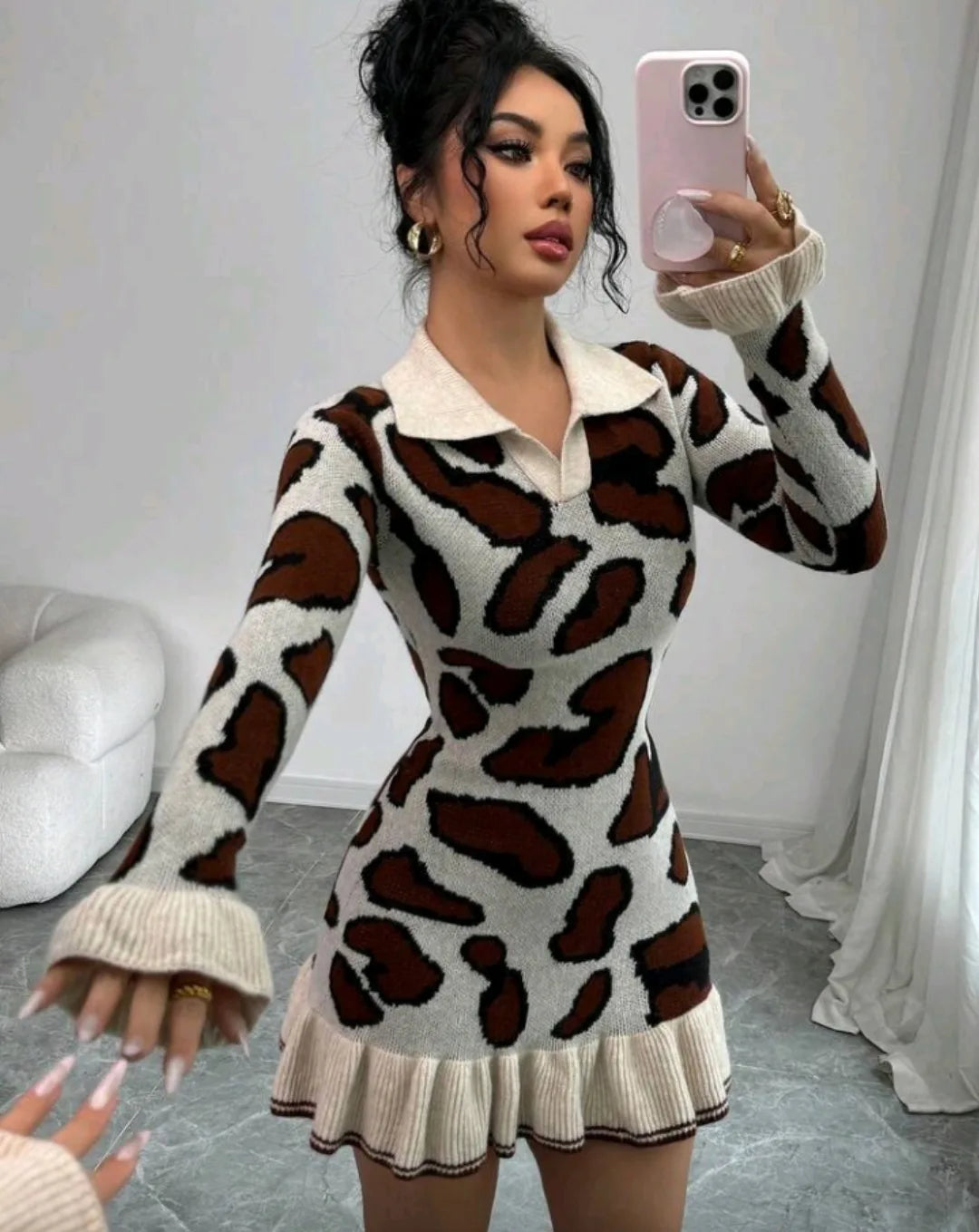Women's Cheetah Print Sweater Dress