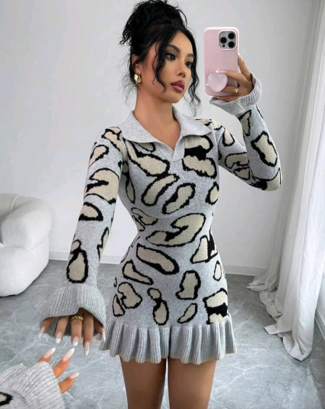 Women's Cheetah Print Sweater Dress