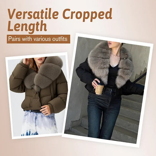 Women's short, fashionable and warm jacket with faux fur collar