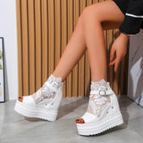 Breathable Mesh Open Toed Back Zippered High Soled Sandals