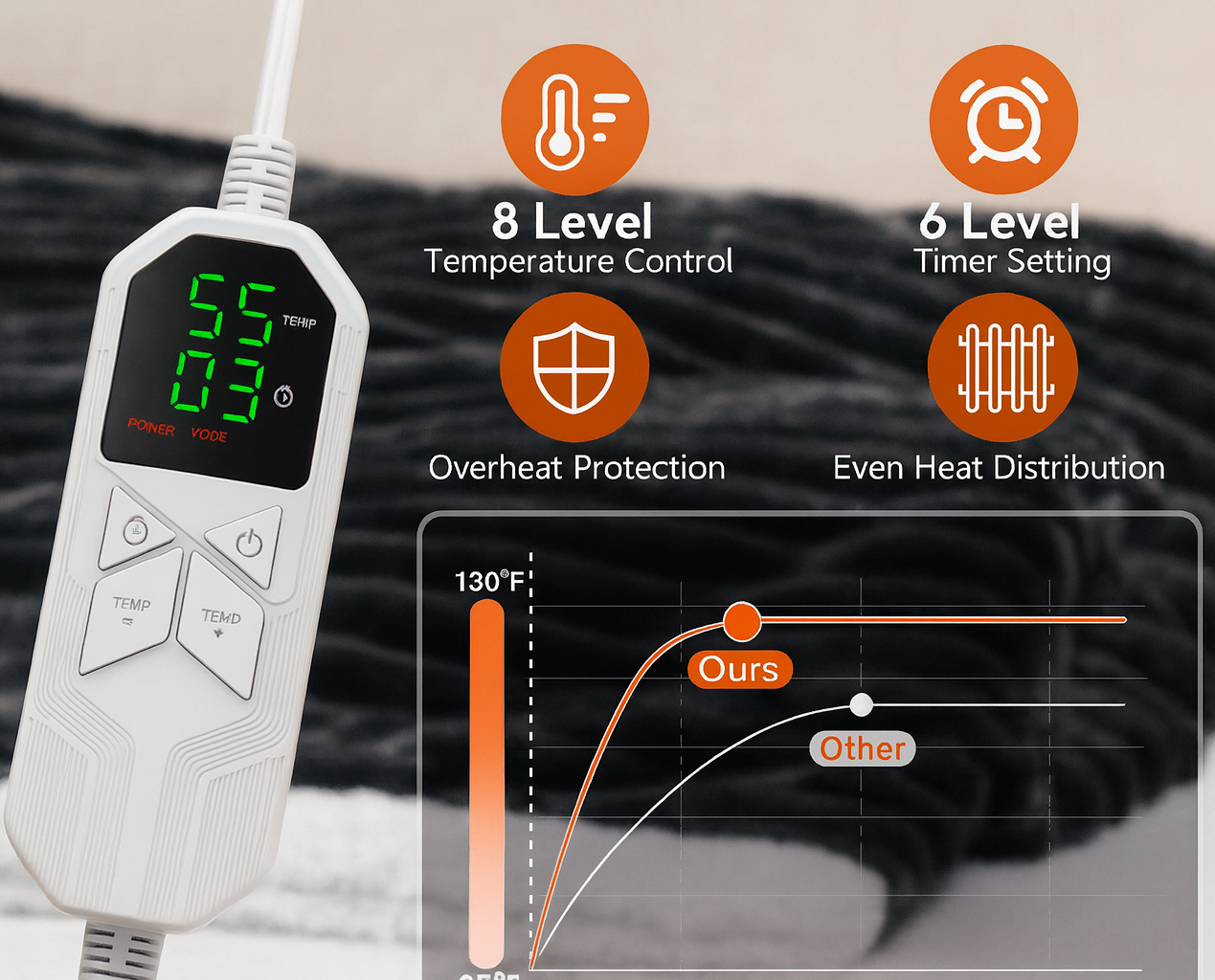 Electric Heated Reversible Blanket Wrap Shawl