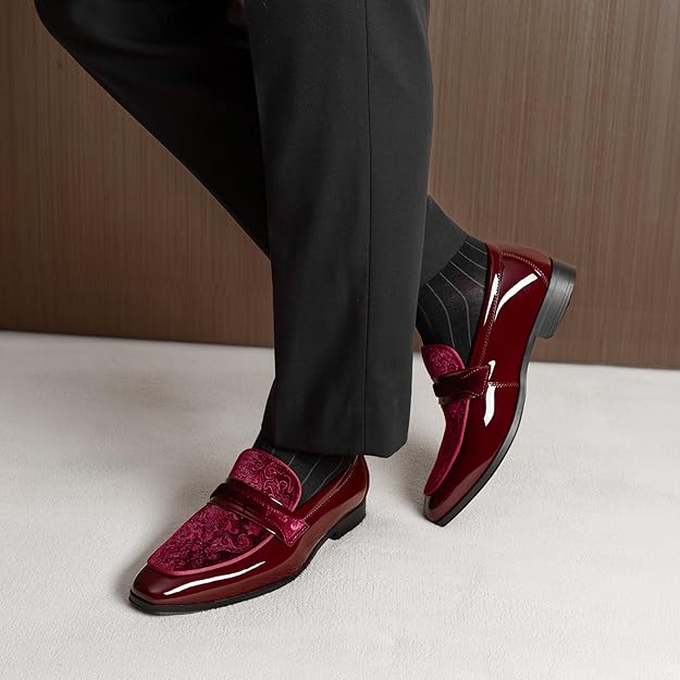 Men's Tuxedo Patent Loafers Classic Velvet Slip-on Dress Shoes