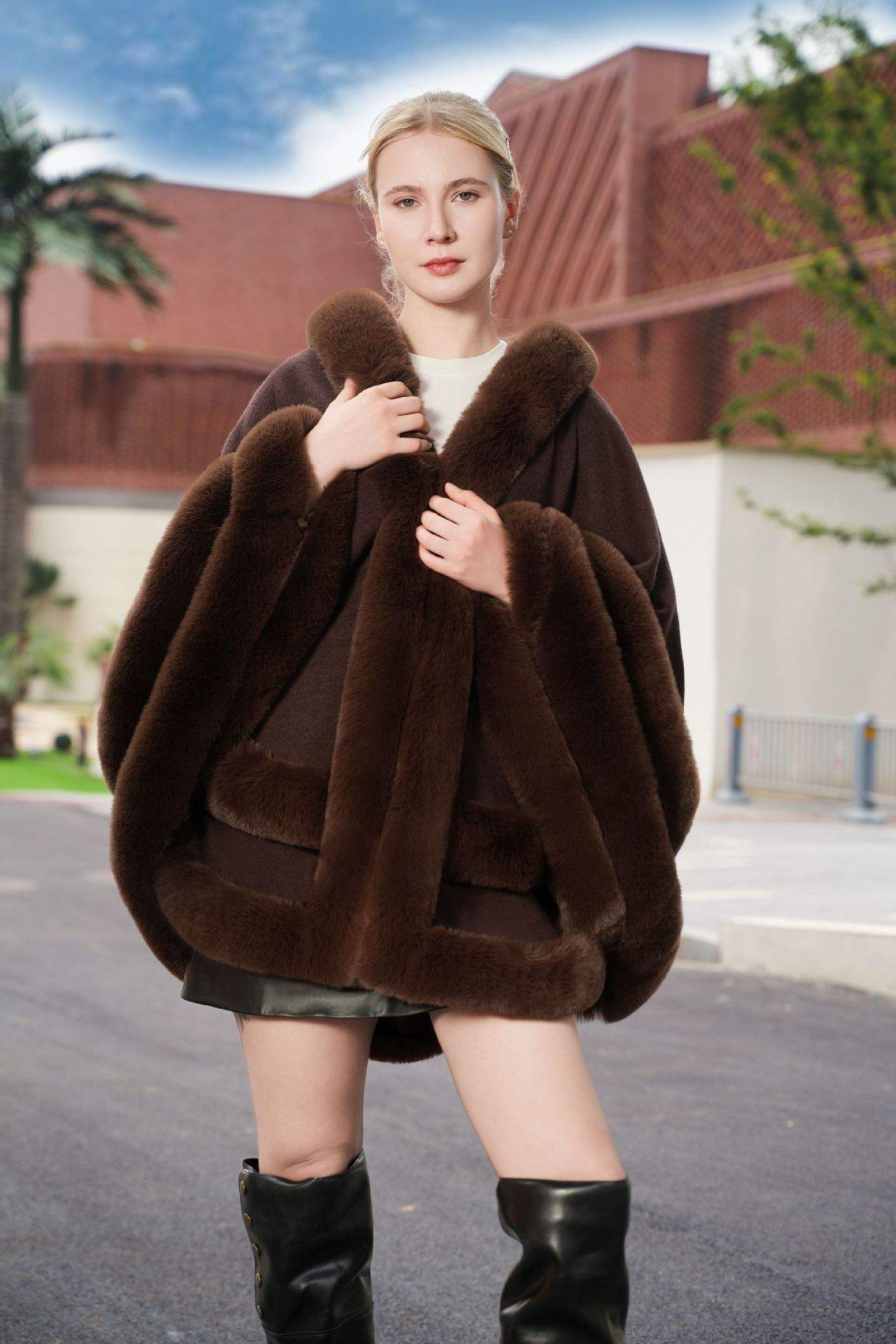 Elegant Winter Faux Fur Poncho Wrap