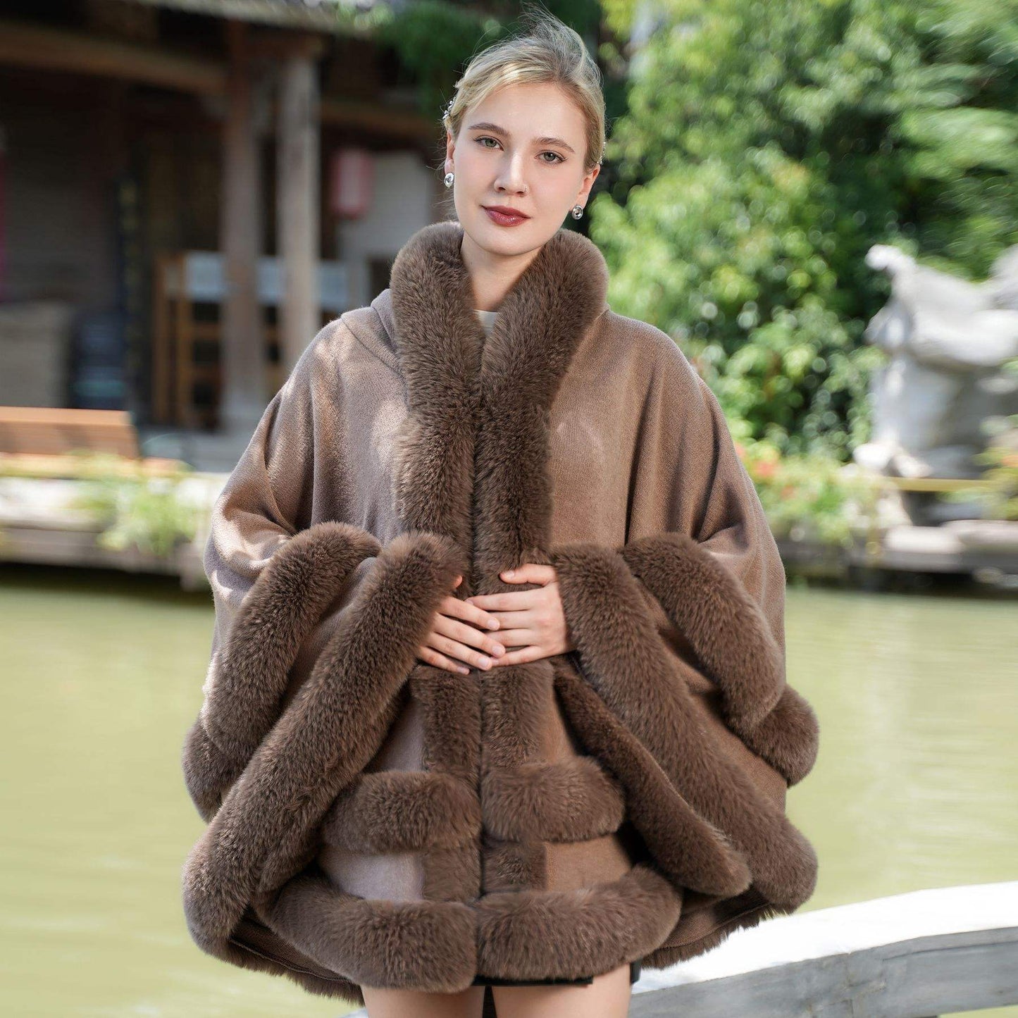 Elegant Winter Faux Fur Poncho Wrap