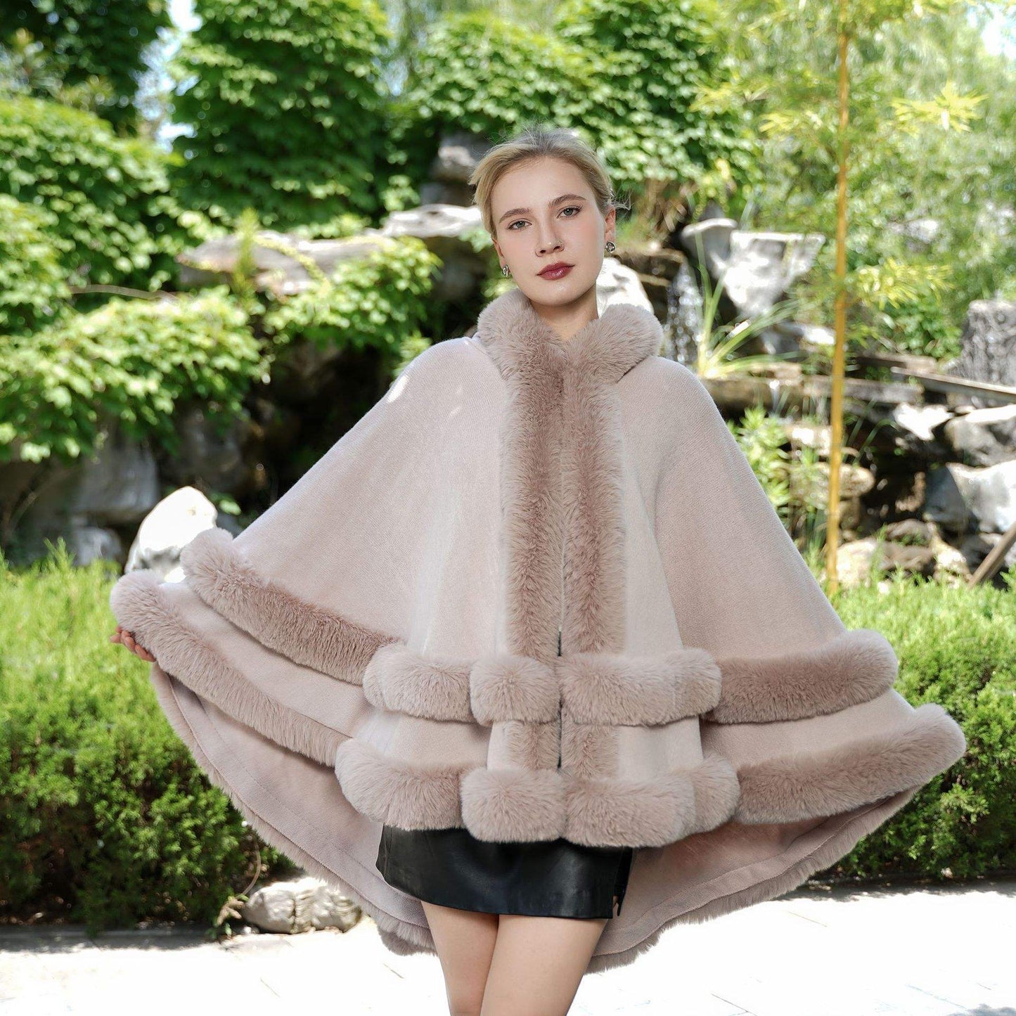 Elegant Winter Faux Fur Poncho Wrap