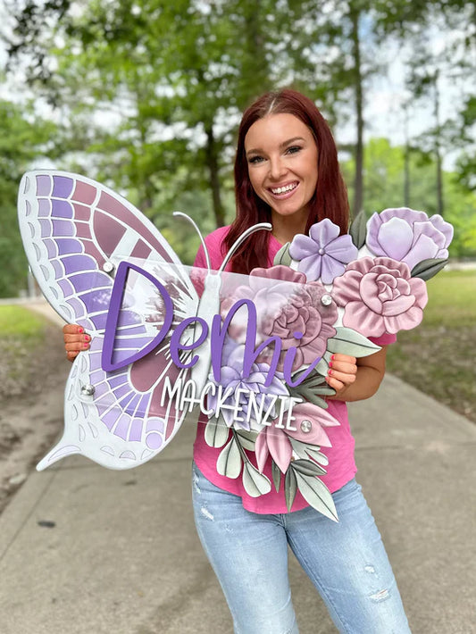 33 by 23 butterfly in pink and purple color scheme