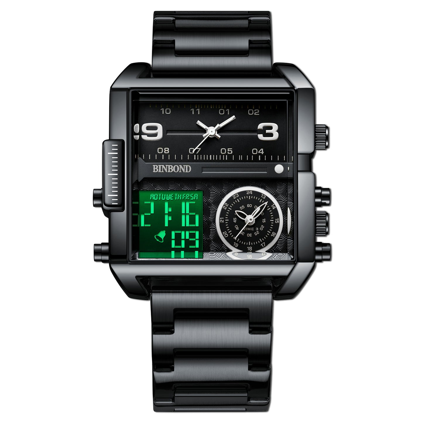 Three time zone electronic luminous mechanical multi-function watch