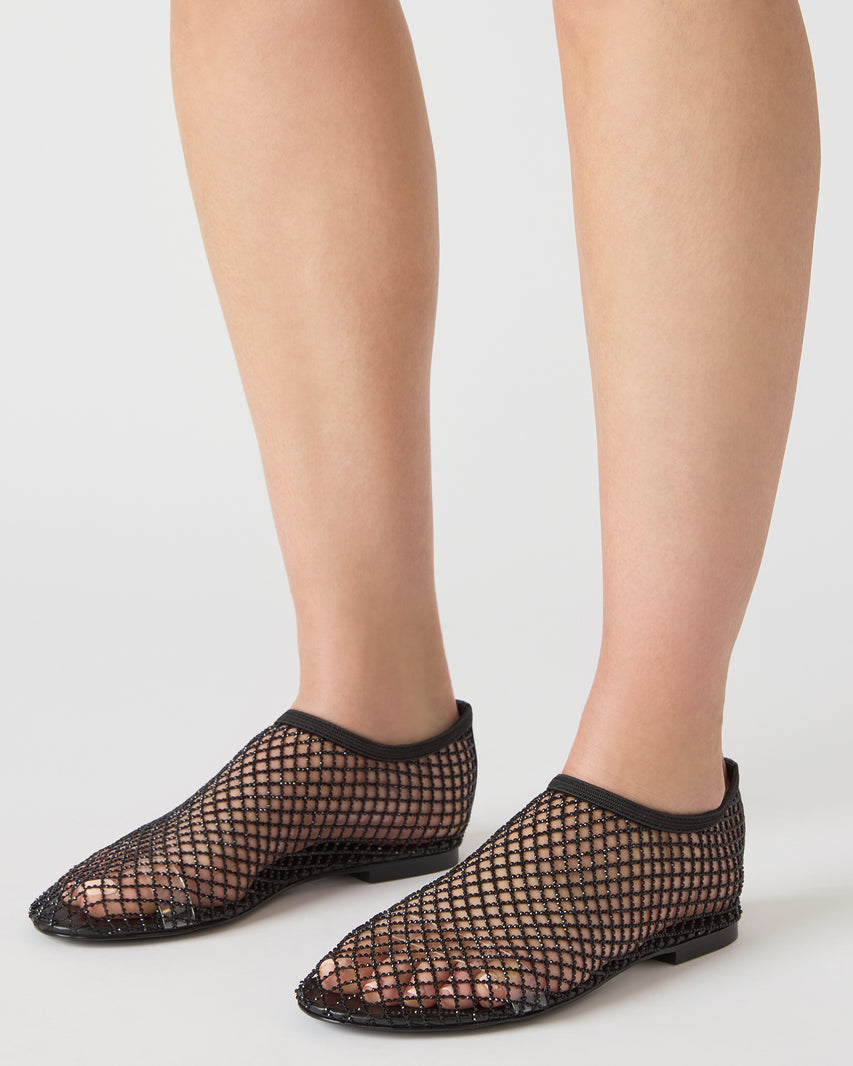 Crystal-embellished mesh slip-on shoes
