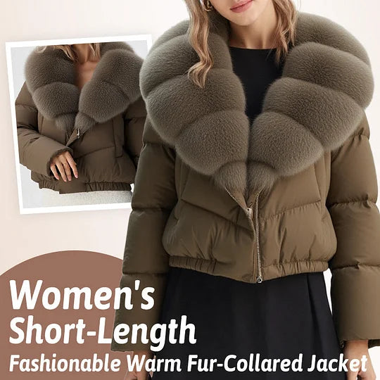 Women's short, fashionable and warm jacket with faux fur collar