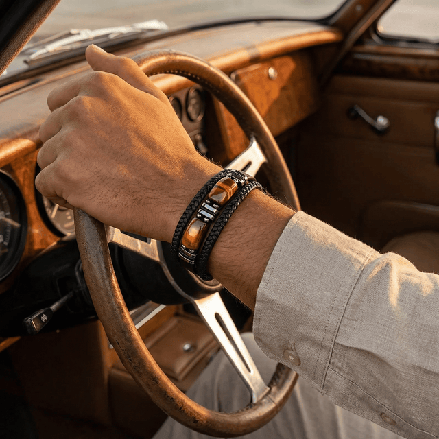 Buddha Stones Tiger Eye Power Magnetic Buckle Multilayered Leather Bracelet
