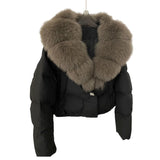 Women's short, fashionable and warm jacket with faux fur collar