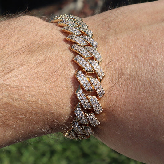 Prong Miami Cuban Link 14k Gold Bracelet