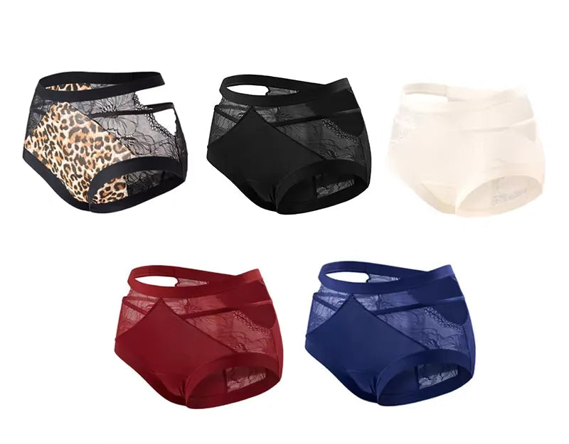 French lace leopard print high waist briefs