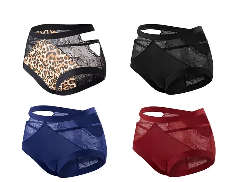 French lace leopard print high waist briefs