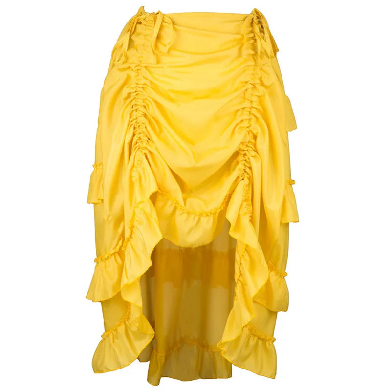 Retro Victorian High-Low Drawstring Skirt