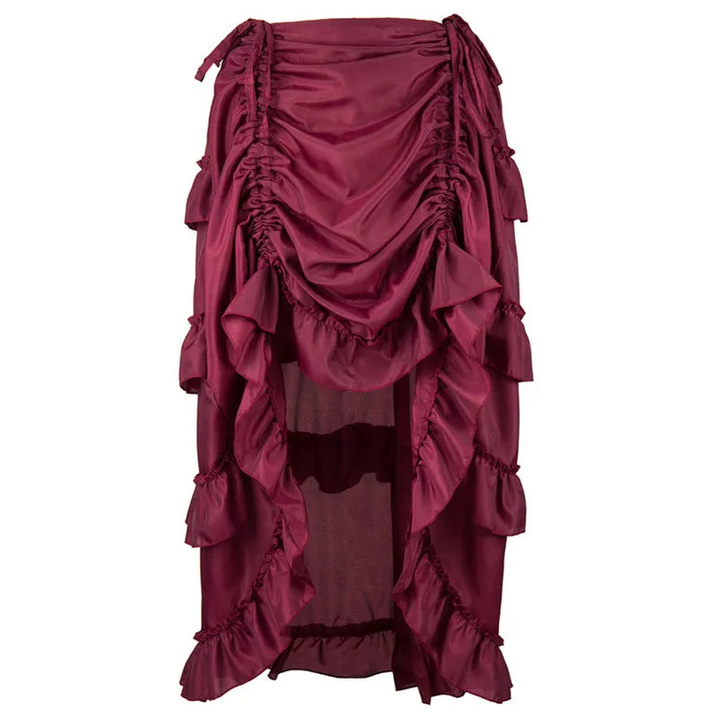 Retro Victorian High-Low Drawstring Skirt