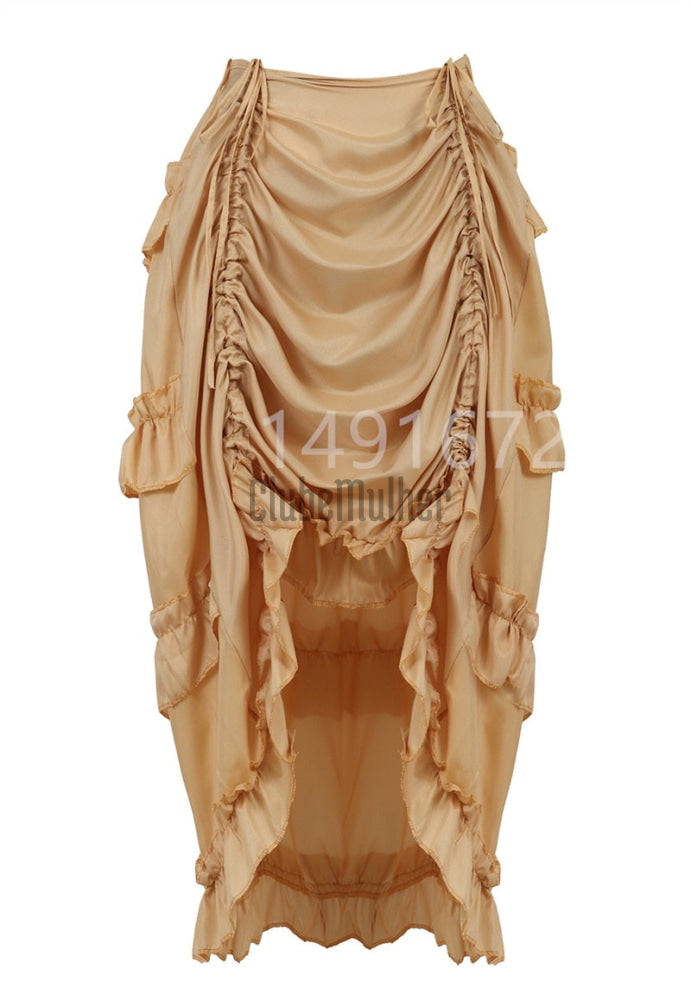 Retro Victorian High-Low Drawstring Skirt
