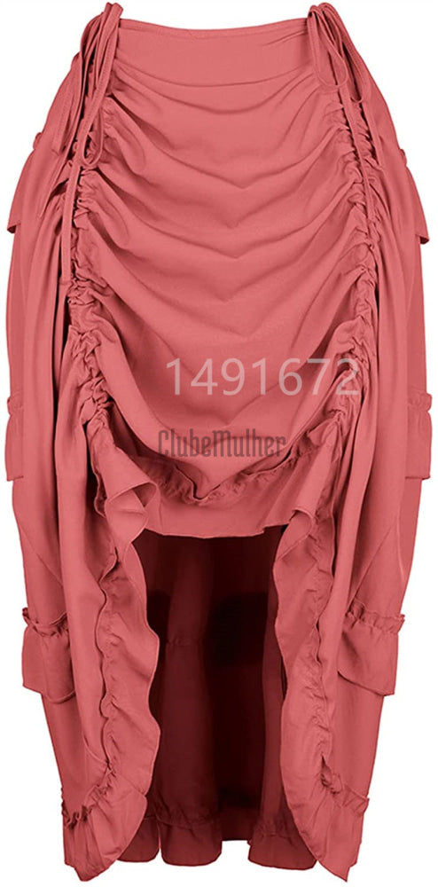 Retro Victorian High-Low Drawstring Skirt